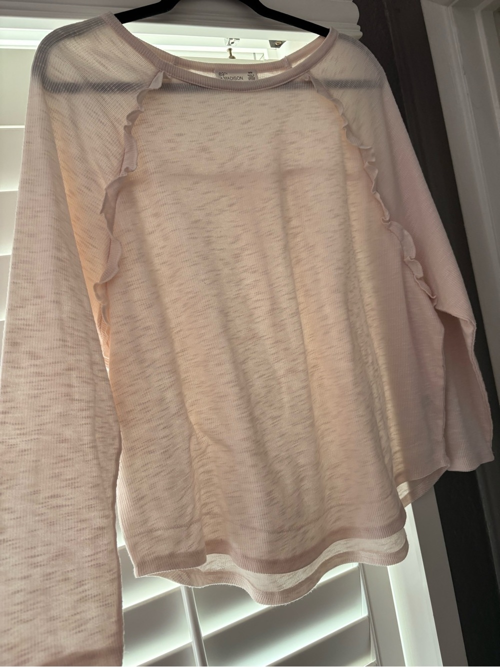 Women's Light Beige Ruffle-Sleeve Long Sleeve Top